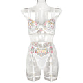 Exquisite Floral Embroidery Double Strap Complex Craft Bowknot Lingerie