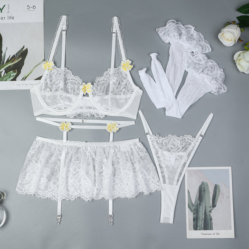 3D Floral Embroidery Lingerie Set – Lace Splicing Dark Luxury