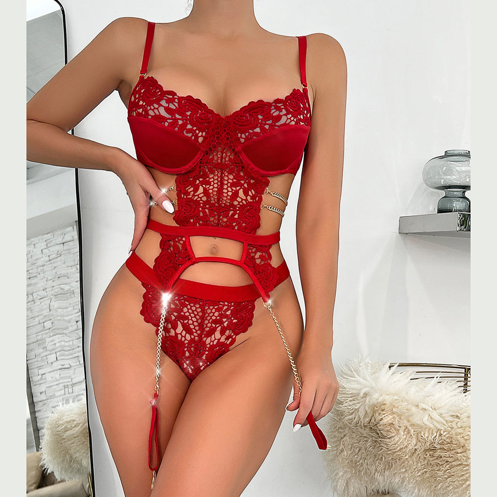 Zweiteiliges Spitzen-Lingerie-Set – Rückenfrei & Hollow-Back