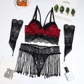 Erotisches Dessous Set 5-teilig – Quasten, Spitze & Handschuhe