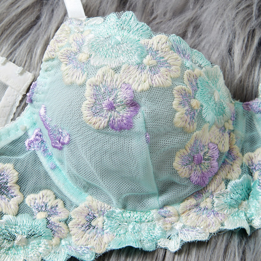 Summer Embroidered Bra Sexy Underwear Bra Set Two Piece Set