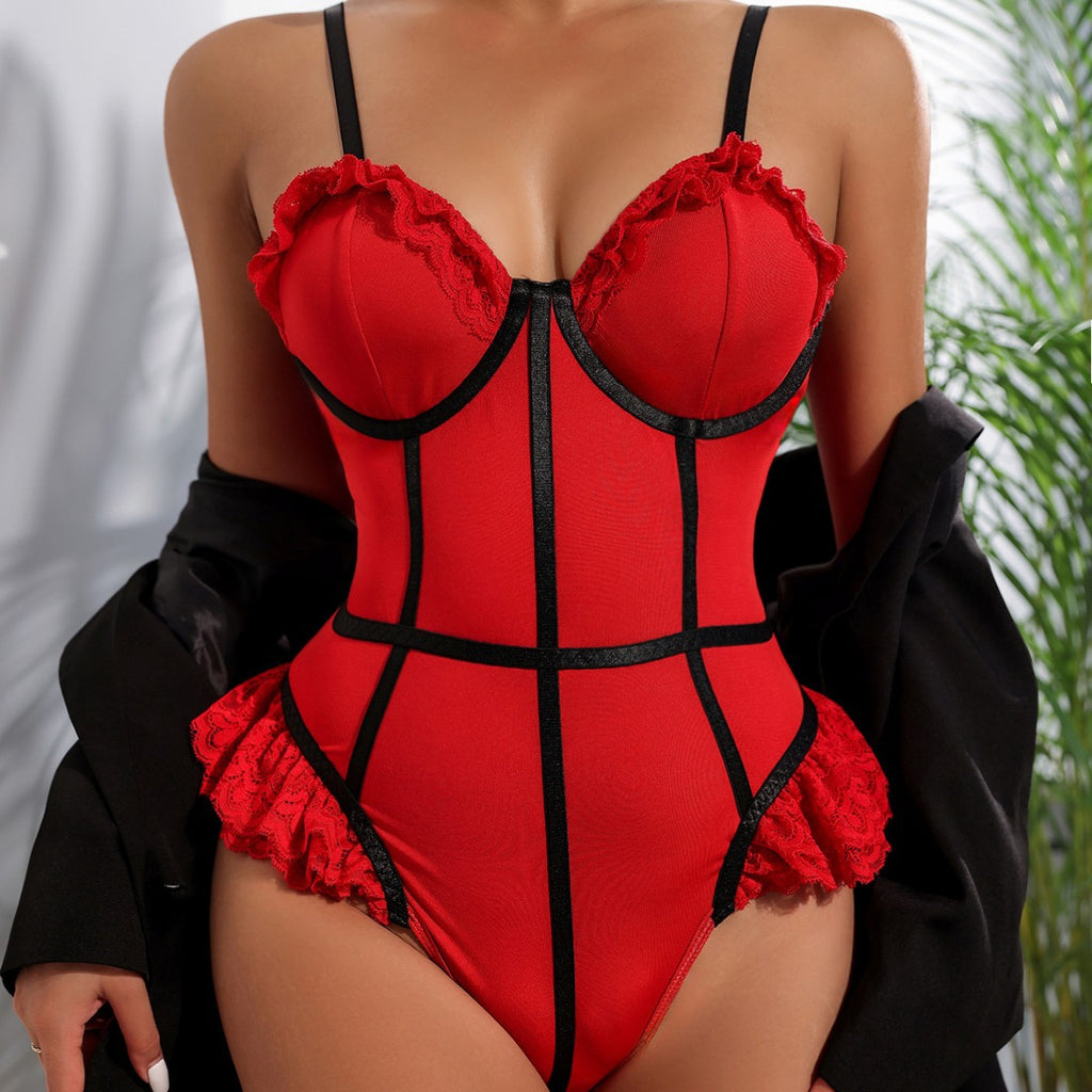 Ribbon & Steel Ring Lace Jumpsuit – Dark Obsession