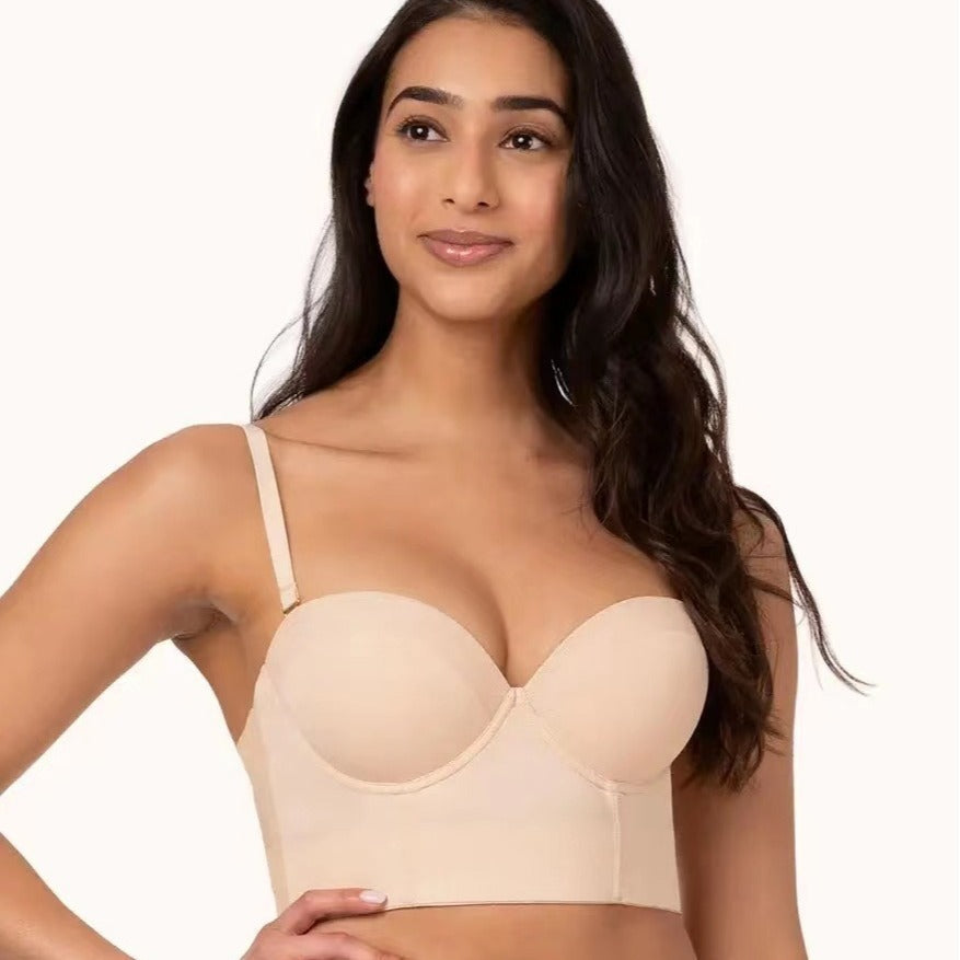 Backless tube top with low back and detachable bra