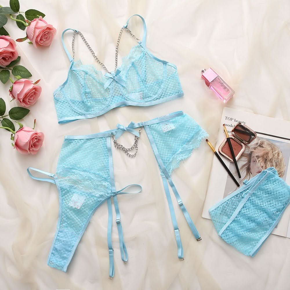 Mesh Spitzen-Dessous mit Schleife & Gürtel – Größen S-XXL