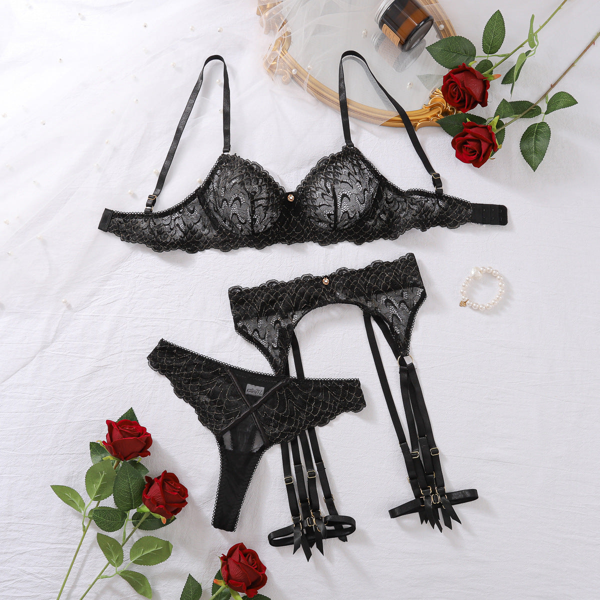 Lace and lace sexy women's bra sexy lingerie four piece set