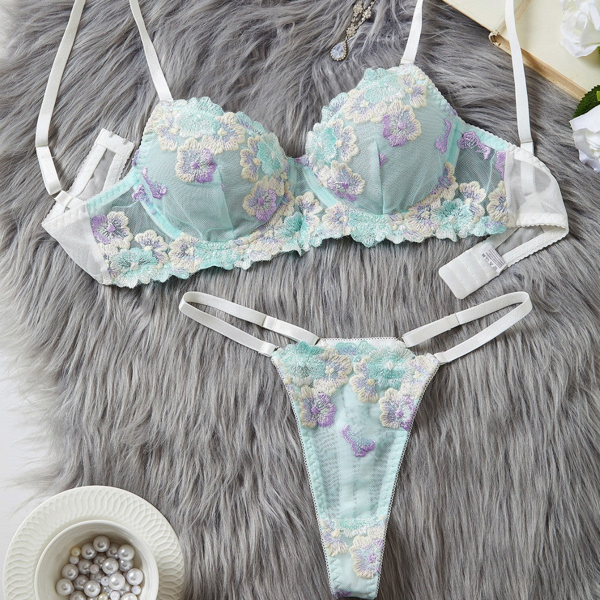 Summer Embroidered Bra Sexy Underwear Bra Set Two Piece Set