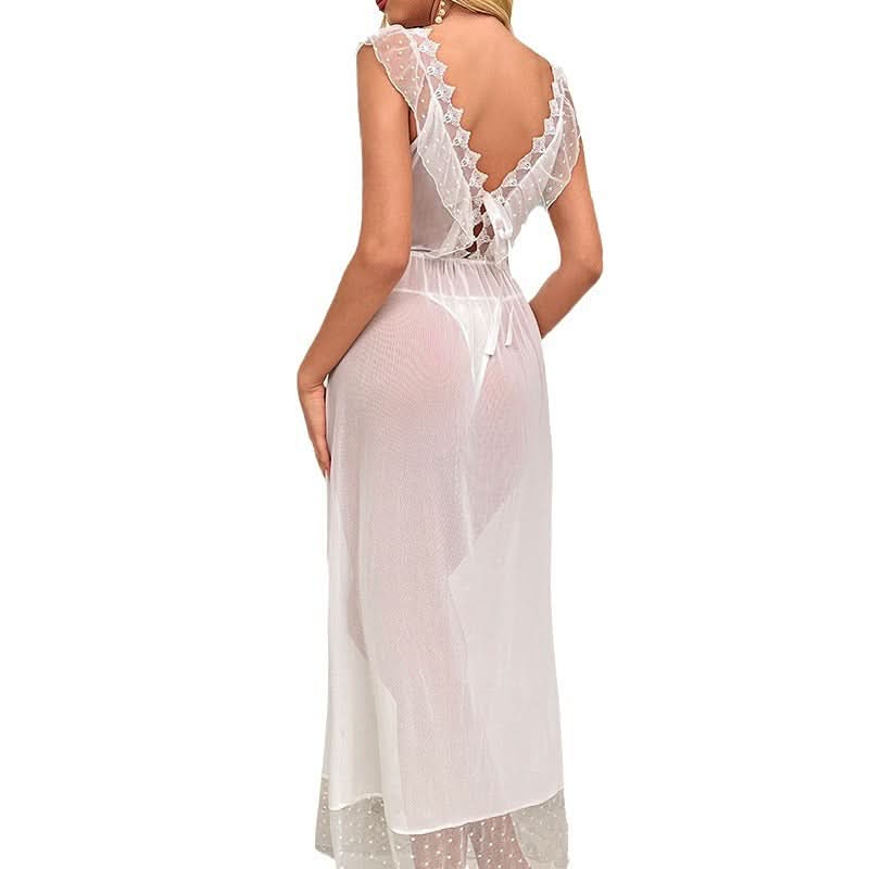 Gepunktetes Mesh Negligee Rückenfrei – Prinzessin Trägerkleid