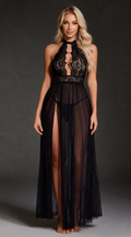 Transparentes Spitzen Negligee Set – Rückenfrei & Maxirock