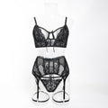 Jacquard Sheer Lingerie Set – Three-Piece Lace Luxury