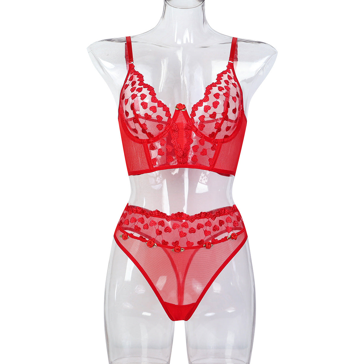 Red Rose Embroidery Lingerie Set – Dark Romance